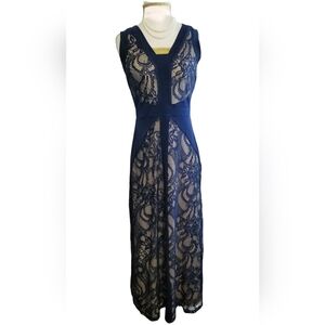 Candalite Petite Lace Navy Nude Sleeveless Maxi Dress